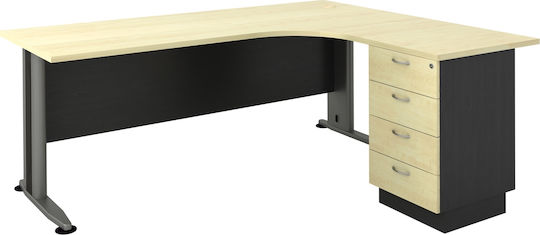Corner Professional Office Superior Compact Wooden Black / Natural with Metal Legs 180x150x75cm