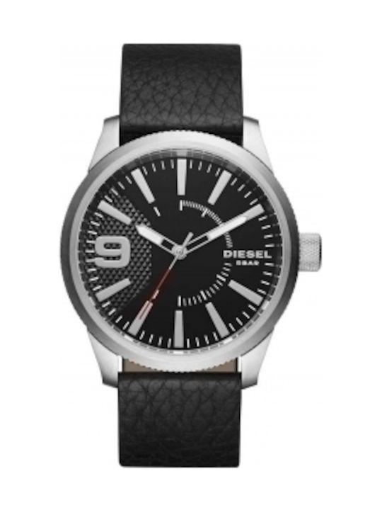 Diesel Rasp Watch Battery with Black Leather Strap