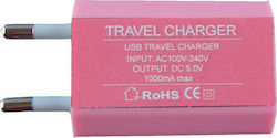 Volte-Tel Wall Adapter with USB-A port in Pink Colour
