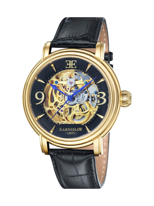 Thomas Earnshaw Longcase Uhr Automatisch mit Schwarz / Schwarz Lederarmband