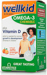 Vitabiotics Wellkid 4-12 Years Omega 3 Chewable Ιχθυέλαιο Κατάλληλο για Παιδιά 60 μασώμενες ταμπλέτες Jaffa Orange