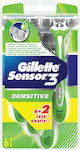 Gillette Sensor 3 Sensitive Disposable Razors with 3 Blades & Lubricating Tape for Sensitive Skin 6pcs