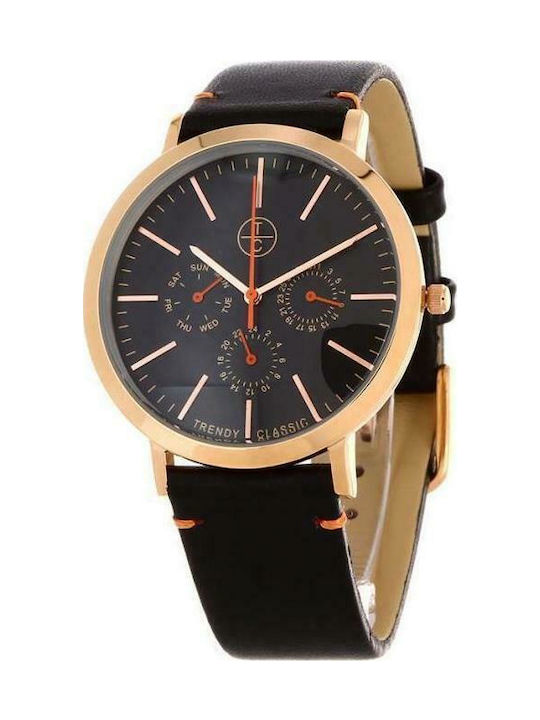 Trendy Classic Classic Watch Chronograph Battery with Black Leather Strap