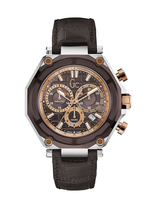 GC Watches Uhr Chronograph Batterie mit Braun Lederarmband X10003G4S