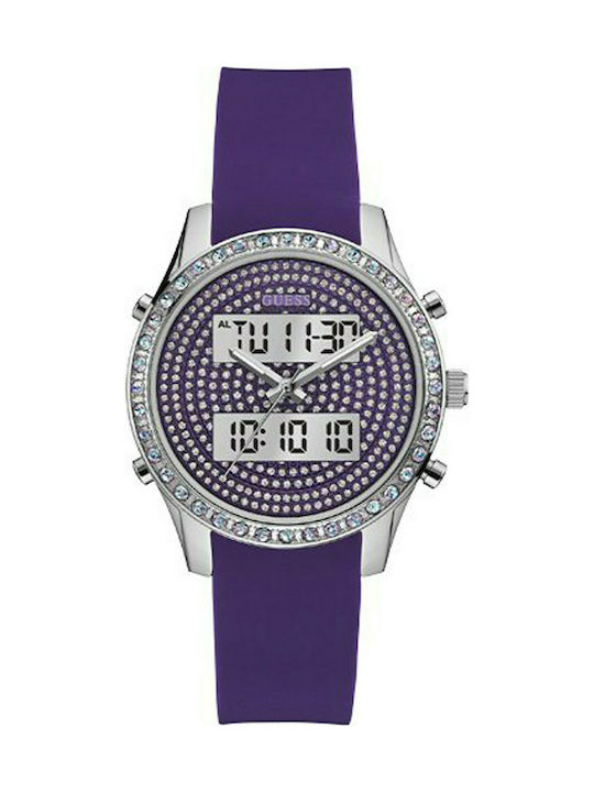 Guess Iconic Digital Uhr mit Lila Kautschukarmband