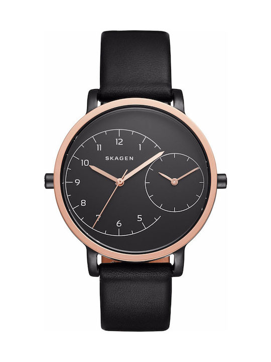 Skagen Hagen Watch with Black Leather Strap