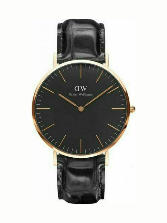 Daniel Wellington Classic Reading Ανδρικό Ρολόι 40mm Μπαταρίας με Μαύρο Δερμάτινο Λουράκι