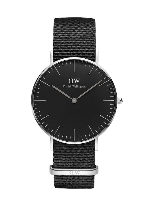 Daniel Wellington Classic Cornwall Ανδρικό Ρολόι 36mm Μπαταρίας με Μαύρο Υφασμάτινο Λουράκι