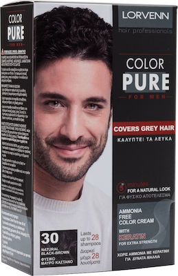 Lorvenn Color Pure Men Set Vopsea de Păr fără amoniac 30 Castan negru natural 40ml