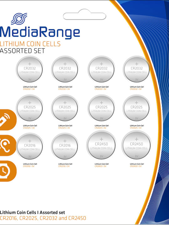 MediaRange Lithium Coin Cell Assorted Set Μπαταρίες CR2016 / CR2025 / CR2450 / CR2032 3V 12τμχ