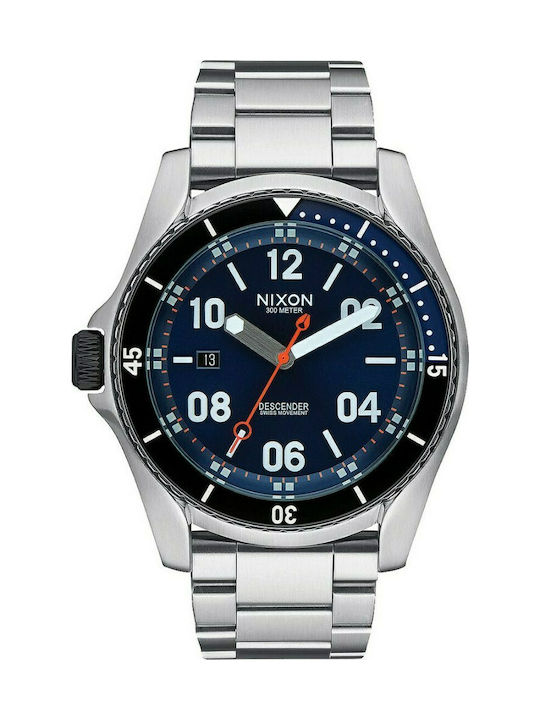 Nixon Ανδρικό Ρολόι 45mm Μπαταρίας με Ασημί Μεταλλικό Μπρασελέ