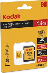 Kodak SDXC 64GB U3 V30 A1 UHS-I cu adaptor