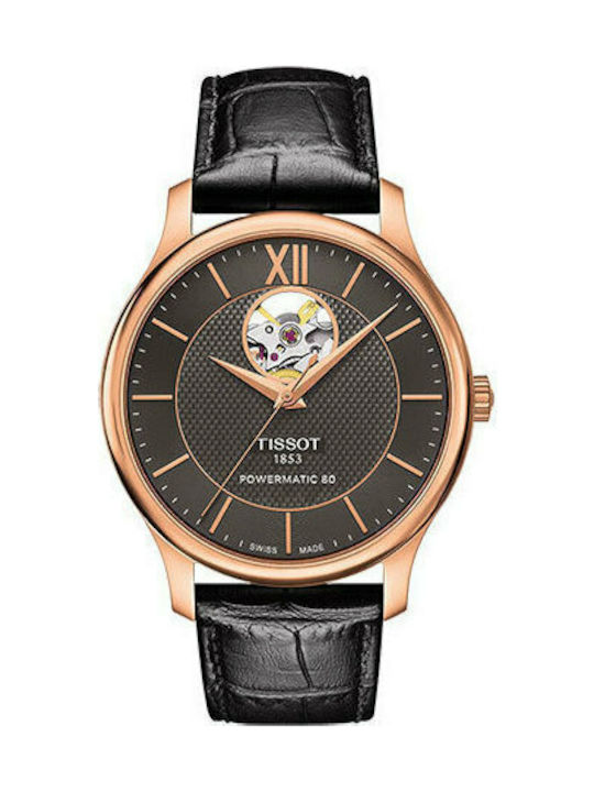 Tissot Tradition Powermatic 80 Open Heart Watch Automatic with Black Leather Strap