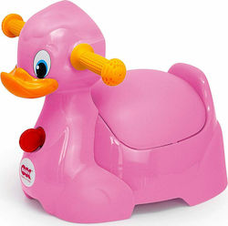 OK Baby Potty cu Volan Quack The Duck cu Sunete & Capac Roz