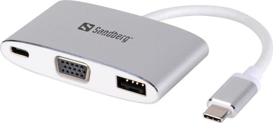 Sandberg USB-C Docking Station με PD Ασημί (136-01)