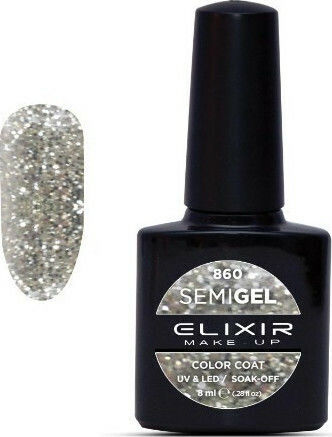 Elixir Semi Gel Semi-Permanent Nail Polish 860 80’s Shiny Silver 8ml 1pcs