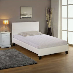 Fenia Κρεβάτι Ημίδιπλο Επενδυμένο με Δερματίνη Λευκό με Τάβλες 110x190cm