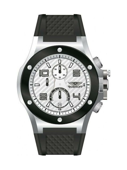 Bobroff Ανδρικό Ρολόι 43mm Μπαταρίας με Μαύρο Καουτσούκ Λουράκι