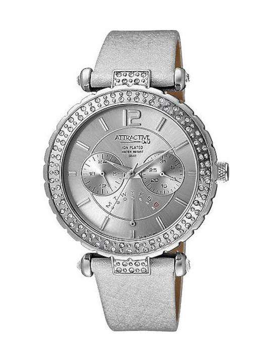 Q&Q Watch with White Leather Strap DΑ79-301