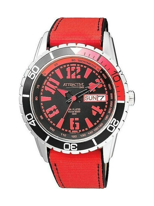 Q&Q Watch Battery with Red Leather Strap DA96J315