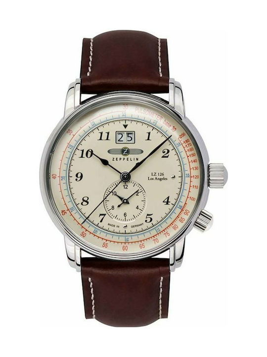 Zeppelin LZ126 Los Angeles Watch Chronograph Battery with Brown Leather Strap