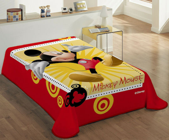 Dimcol Κουβέρτα Βελουτέ Disney Happy Mickey Κόκκινη 160x220εκ.