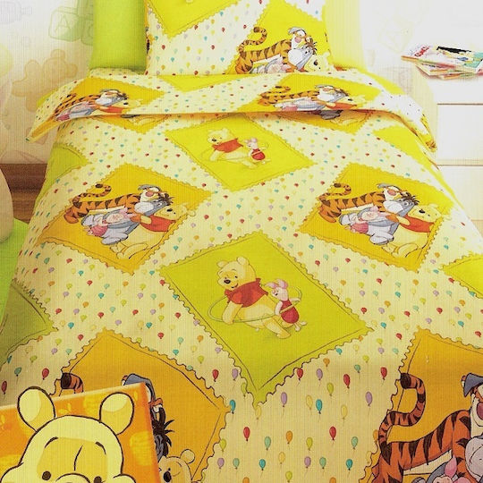 Disney Подредба Детско покривало Единично с калъфка за възглавница Winnie Yellow 160x240cm