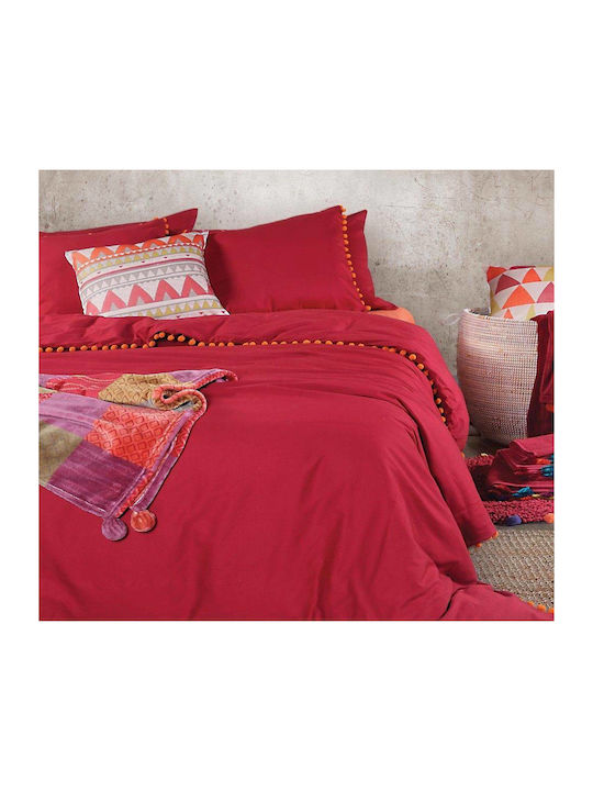 Nef-Nef Homeware Set cuvertură de pat Supradublă cu 2 fețe de pernă 230x Pom Pom Bordo 010266