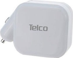 Telco Φορτιστής Αυτοκινήτου Λευκός Συνολικής Έντασης 2.1A με μία Θύρα USB