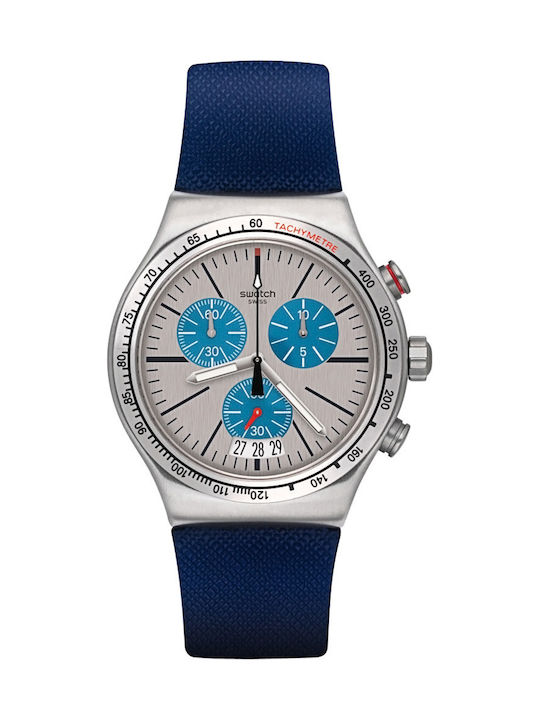 Swatch Blau Me On Uhr Chronograph Batterie mit Blau Kautschukarmband