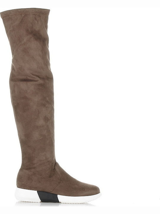 Leather Over the Knee Women's Boots with Laces Brown