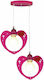 Aca Καρδούλες Multi Bulbs Kids Lighting Pendant Wooden 40W with Drive Size E27 In Pink Colour 35cm