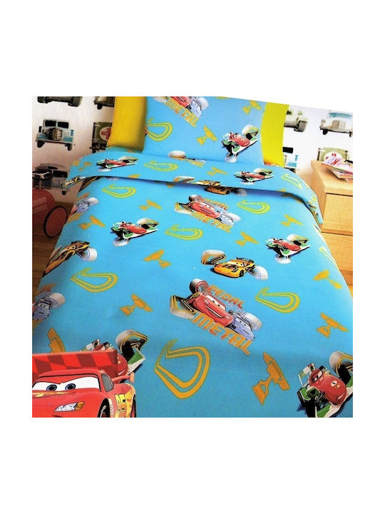 Disney Σετ Παιδικό Κουβερλί Μονό με Μαξιλαροθήκη Cars Τιρκουάζ 160x240εκ.