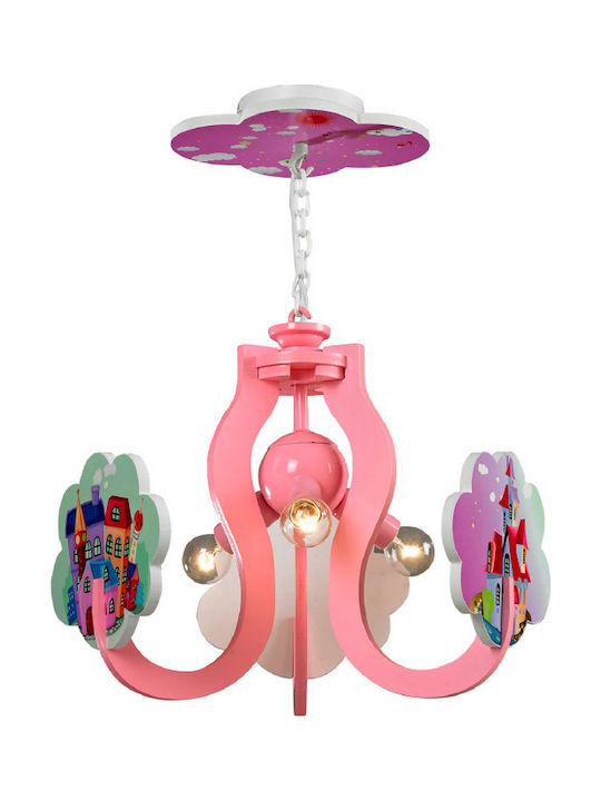 Aca Παραμύθι Multi Bulbs Kids Lighting Pendant Metallic 40W with Drive Size E14 Ροζ 24cm