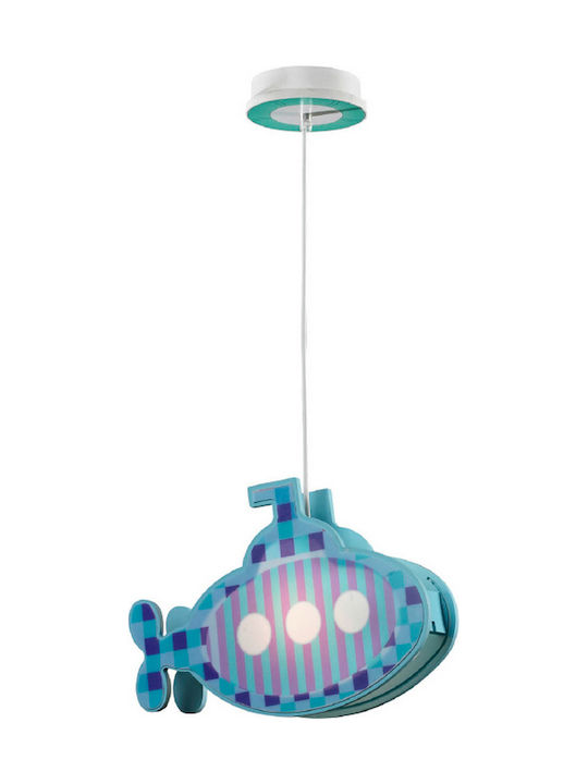 Aca Kids Plastic / Wooden Single Ceiling Light E27 Submarine Blue 40W 32cm