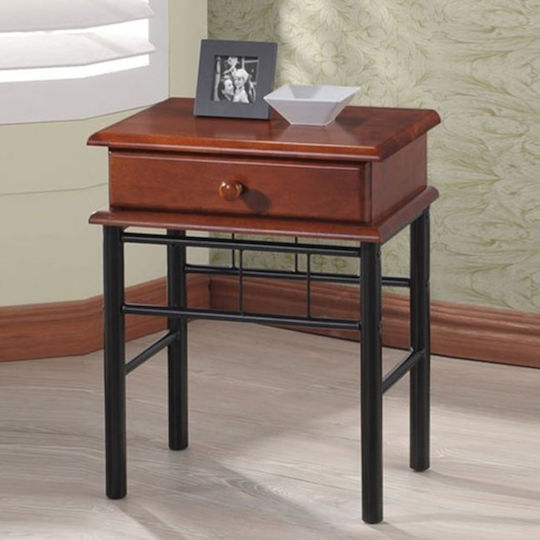 Reven Wooden Bedside Table with Metallic Legs Brown 45x33x59cm
