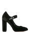 Sante Suede Black High Heels with Strap