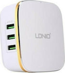 Ldnio Βάση Φόρτισης με 6 Θύρες USB-A 50W Quick Charge 2.0 σε Λευκό χρώμα (A6704)