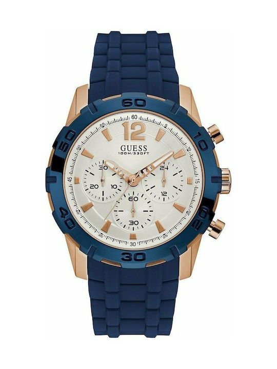 Guess Watch Chronograph Battery with Blue Rubber Strap W0864G5