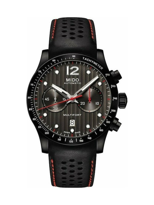 Mido Multifort Watch Chronograph Automatic with Black Leather Strap