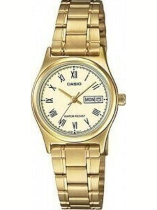 Casio Γυναικείο Ρολόι Μπαταρίας με Χρυσό Μεταλλ...