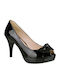 Stefania Patent Leather Peep Toe Black Heels 1022 Black Patent