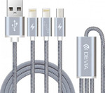 Devia Braided USB to Lightning,Type-C,micro USB Cable Γκρι 1.2m