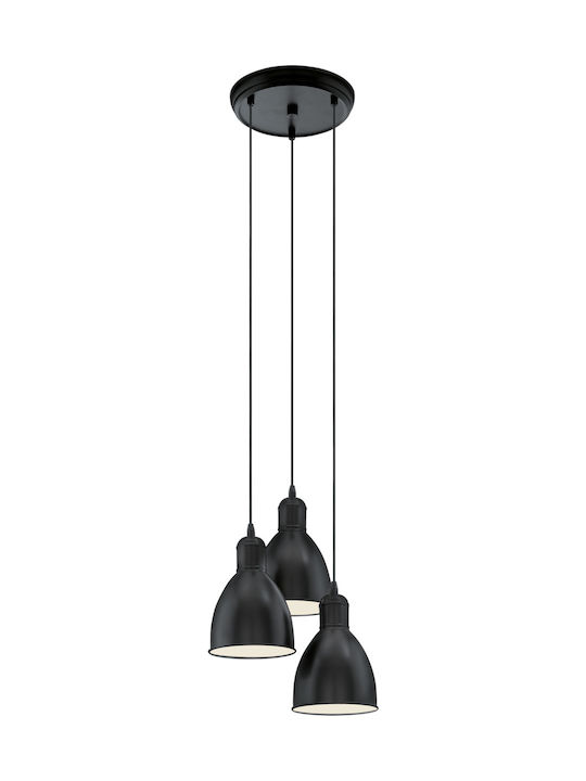 Eglo Priddy Pendant Light Three-Light for Socket E27 Black