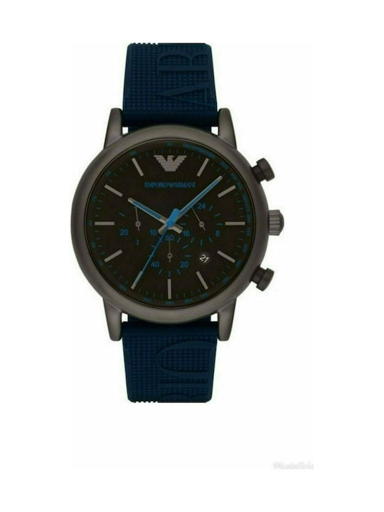 Emporio Armani Uhr Chronograph Batterie mit Blau Kautschukarmband