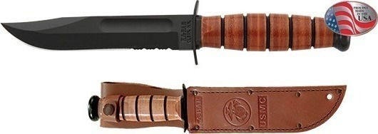 Ka-Bar Short USMC Serrated Μαχαίρι Καφέ σε Δερμάτινη Θήκη