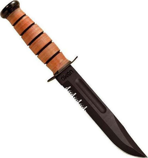 Ka-Bar Full Size USMC Serrated Edge Knife Brown in Sheath