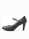 Stefania 701 Black Leder Pumps mit Riemchen & Dünn mittelhoher Absatz Schwarz