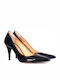 Stefania Patent Leather Pointed Toe Black Medium Heels Black Patent