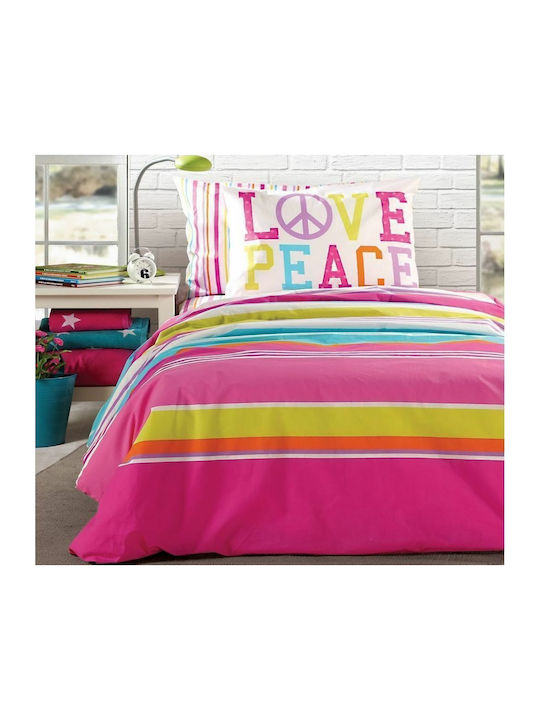 Nef-Nef Homeware Kids Quilt Single Love Peace Fuchsia 160x240cm 016927